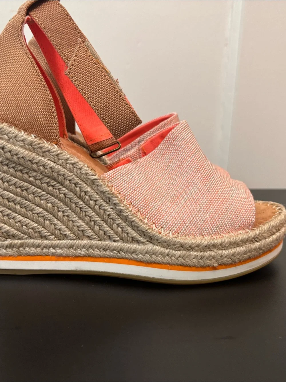 Toms Coral Canvas Espadrille Wedge Sandals